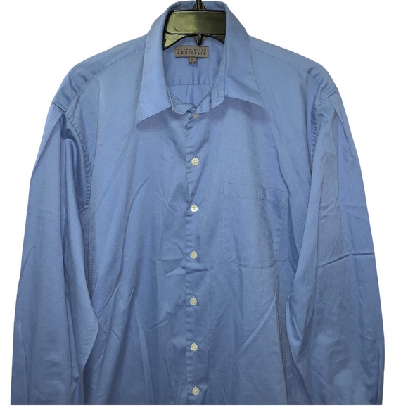 Perry Ellis Portfolio Men’s Button Down Shirt Light Blue Size L (neck 16) 34/35 - Picture 3 of 7